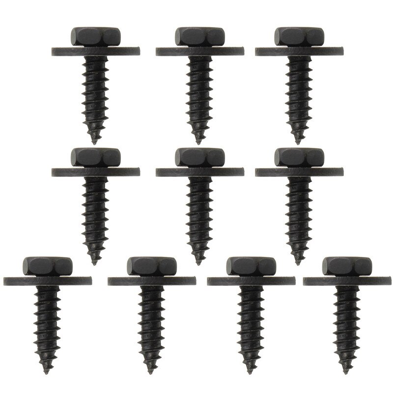 10 PCS Self Tapping Screw and Washers Self Tapping 4.8 x 19 mm Black 8mm Hex Head For BMW