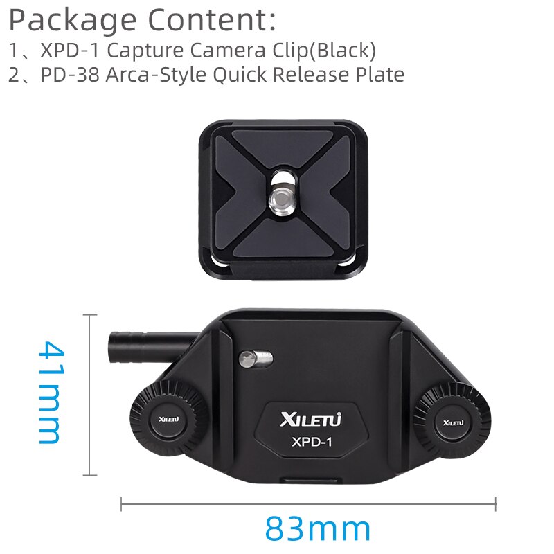 XILETU Capture Camera Clip Camera Belt Holster Mount Waist Clip Holder Hanger 1/4 Inch Screw Quick Release Plate for Camera DV: XPD1PD38Black