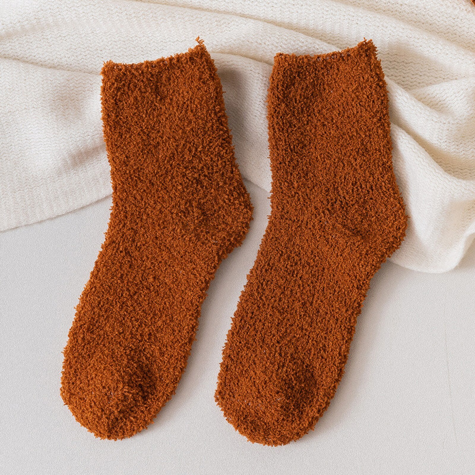 Coral Fleece Socks With Thicker And Warmer Floor Socks For Women In Solid Colors Sweet and lovely, warm and comfortable: G