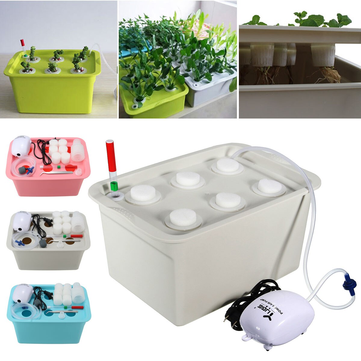 1 sæt 220v/110v plantesæt hydroponiske system kit 6 huller børnehave potter soilless dyrkning kasse plante kimplante vokse kasse kit