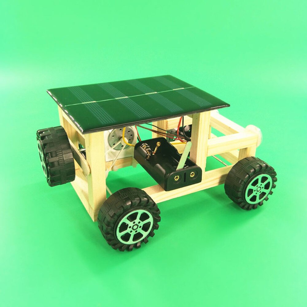 1pcs DIY Assembly Wooden Solar Car Scientific Funny Educational Model Kit for Kids Students