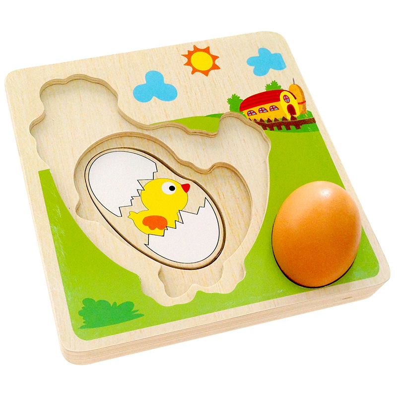 3D Houten multi-layer Puzzel Kip leggen Eieren Kip Groei Proces Cartoon Puzzel Vroege Educatief Speelgoed Voor Kinderen Kids