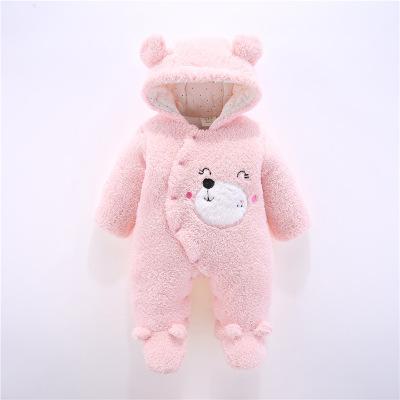 Pasgeboren Baby Kleding Jongens Cartoon Leuke Rompertjes Baby Baby Meisjes Roze Voet Fleece Jumpsuit Winter Dikke Rompertjes Uitloper: Roze / 9m