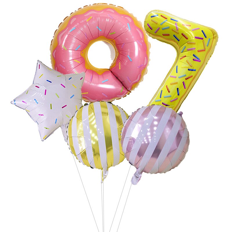 Cartoon Color Dessert Circle Aluminum Film Birthday Decorative Balloon Digital Air Balloon Set Party Decorative Birthday Balloon: 18