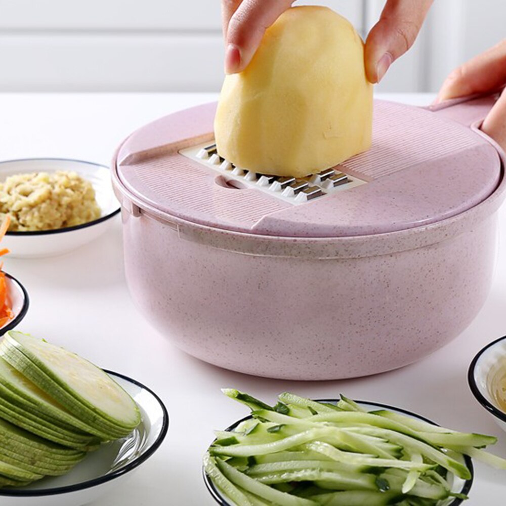 Blauw Mandoline Slicer Groentesnijder Aardappel Dunschiller Wortel Ui Rasp Met Zeef Groente 8 In 1 Keuken Accessoires