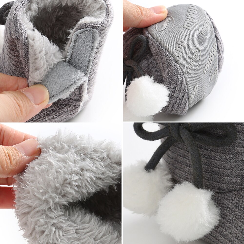 Baby efterår vinterstøvler baby pige drenge vinter varme sko solid toddler fuzzy balls first walkers børne sko 0-18m