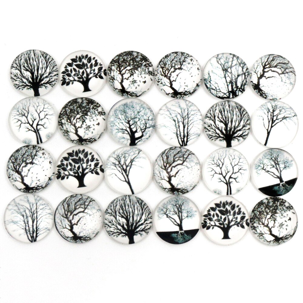 50 teile/los 12mm Foto Glas Cabochon Gemischt Schwarz Baum Cabochons Für Handgemachte Armbinde ohrringe halskette Basen Einstellungen: C7-05