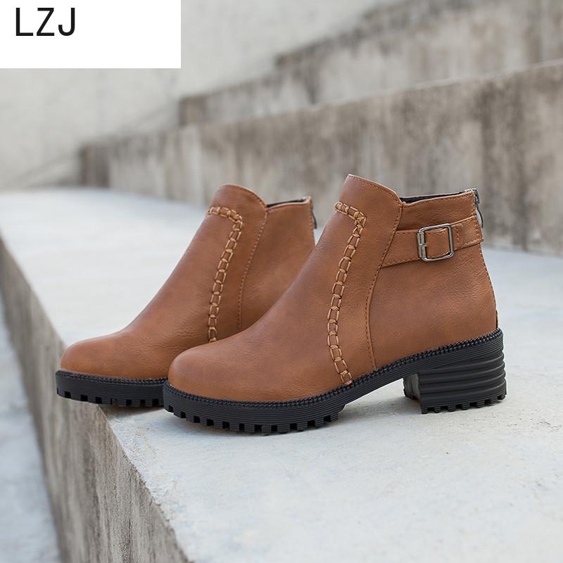 LZJRound-bottines à talons hauts carrés pour femmes, à la , assorties, tailles 34-43, Botas Mujer, collection bottines à fermeture éclair