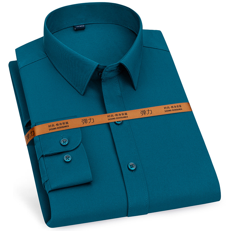Nueva camisa resistente a las arrugas para hombre, vestido de manga larga, ajustado, sin planchar, ropa formal de negocios sociales, fácil de cuidar: 44 / Morado