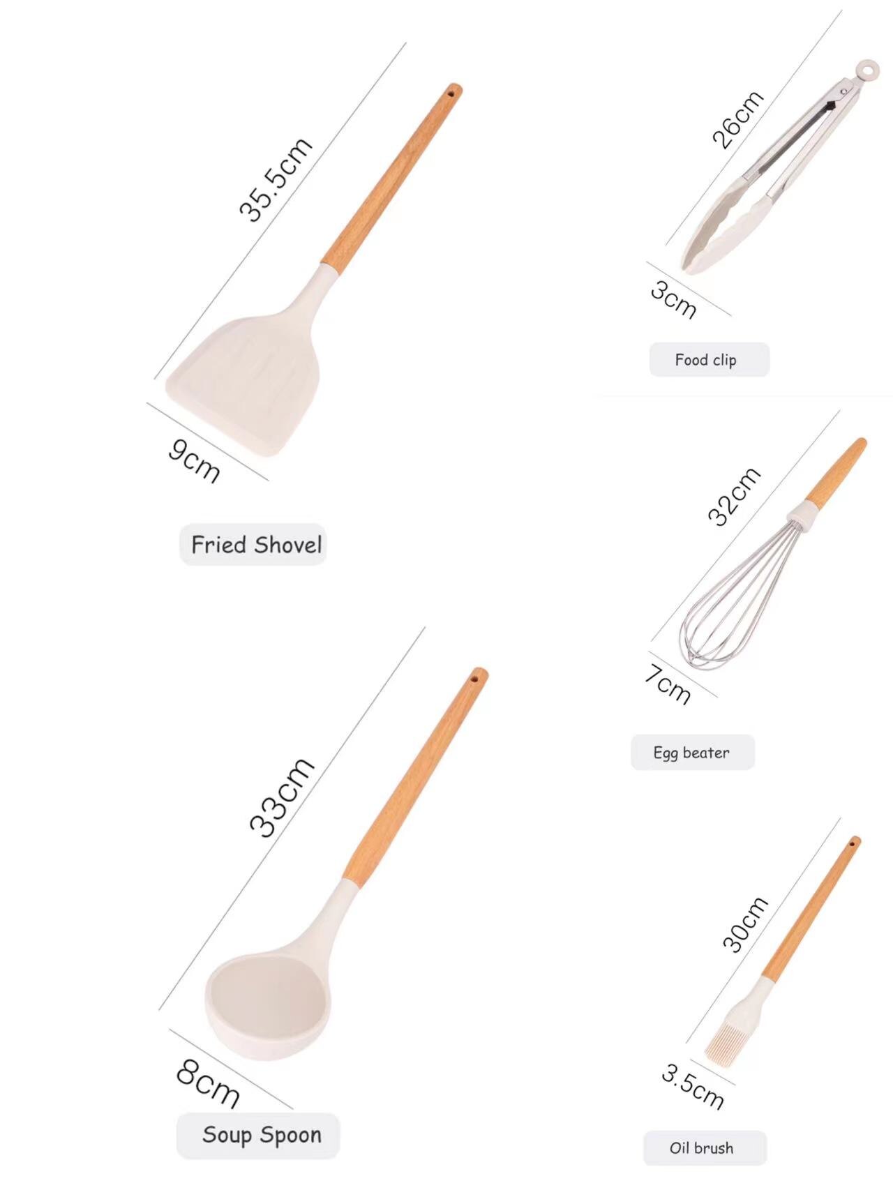 White Cooking Utensils set Silicone Kitchen Tools Set with Wood handle for Nonstick Cookware Kitchen set with Spatula/Spoons: 5pcs A