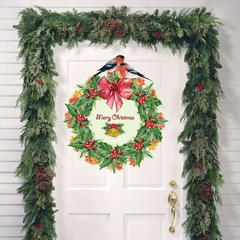 Merry Christmas wreath Wall Sticker Glass window background Home Decor Art Decals Wallpaper for home decorations door stickers