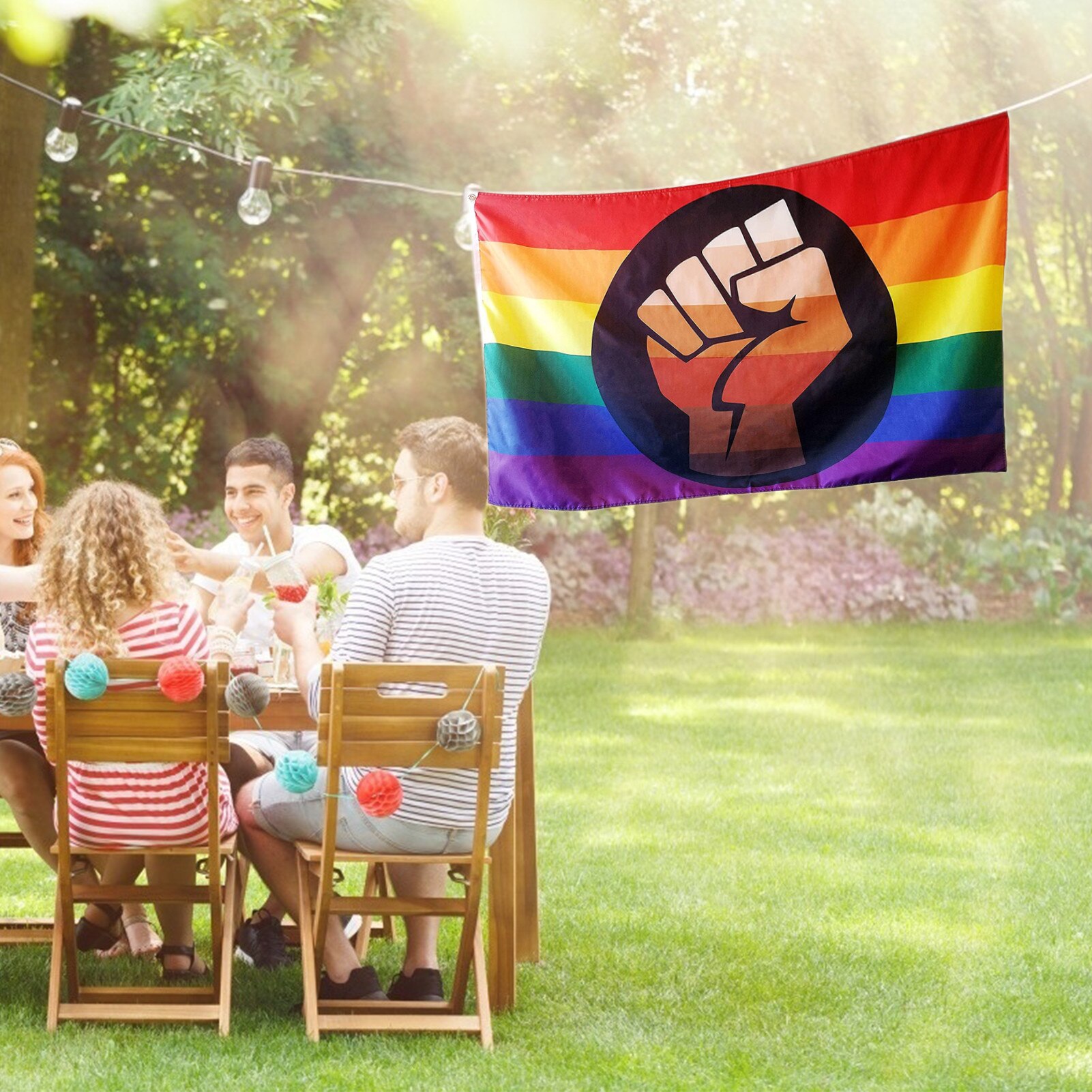 Pride Rainbow Pattern Flag Anti-fading Banner For Outdoor Or Indoor, Copper Ring On The Left Side Easy To Install
