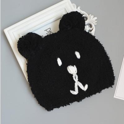 Mooie beer baby muts winter warme oorbescherming cartoon kindermuts dubbele pompon kindermeisje jongen muts: Volwassen zwart 55cm