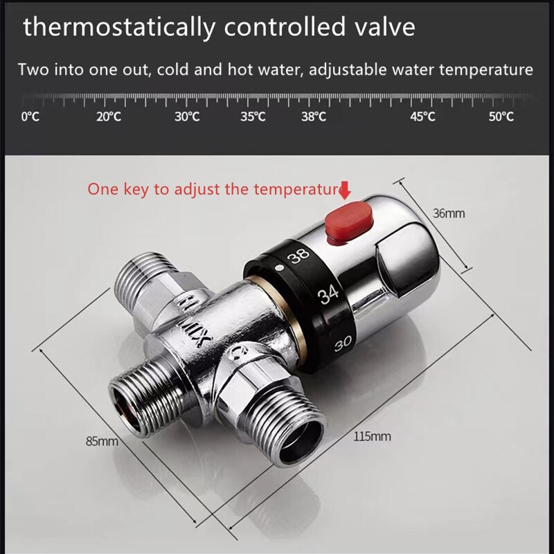 Boiler Aansluiting Thermostatische Mengkraan DN15 Messing Pijp Badkamer Water Temperatuurregeling Kraan Cartridges Thermostaat