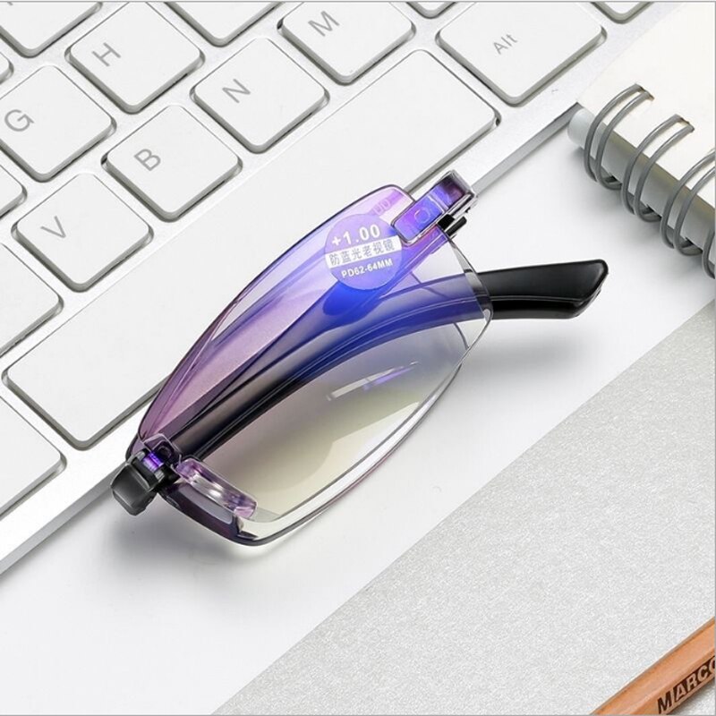 Multifocale Anti Blauw Licht Randloze Leesbril Mannen Vrouwen Ultralight Frameloze Opvouwbare Vierkante Verziendheid Verziend