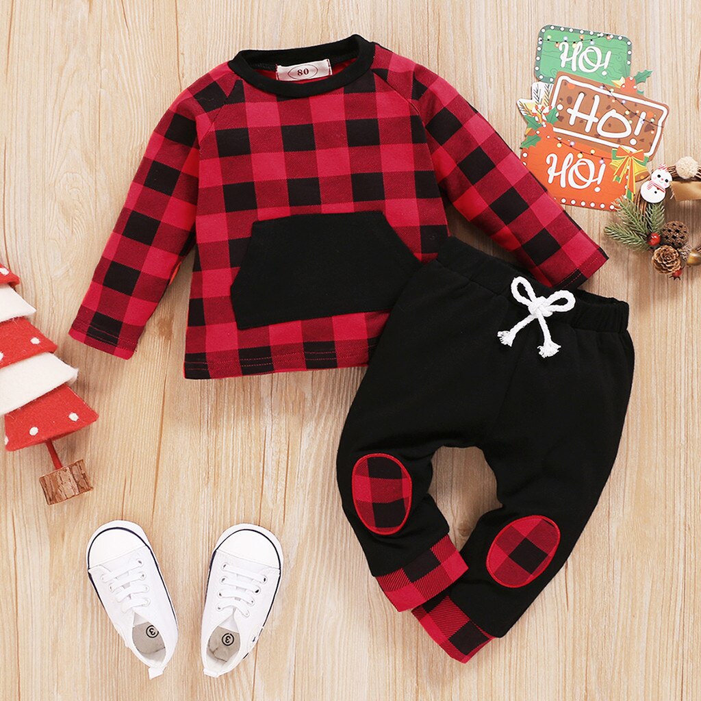 Bébé vêtements bébé vêtements ensemble enfant en bas âge bébé garçons filles à manches longues Plaid imprimer hauts + pantalons tenues vêtements pour filles Roupas