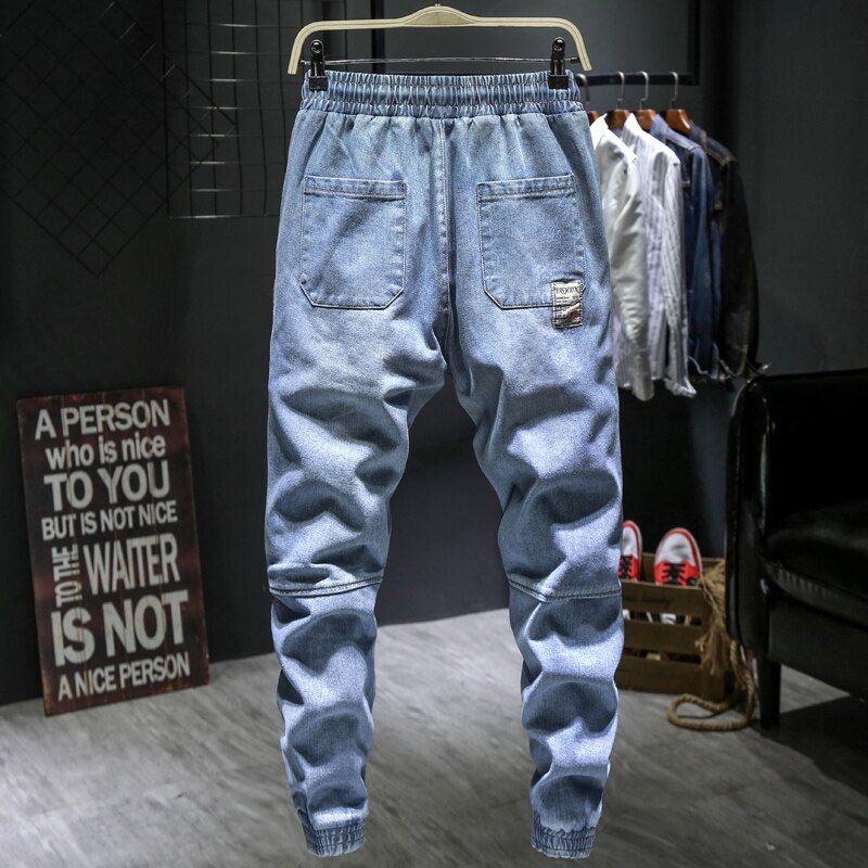 Pantalones vaqueros bombachos para hombre, vaqueros de cintura elástica, color azul claro, talla grande 5XL, 6XL, 7XL, novedad de otoño,