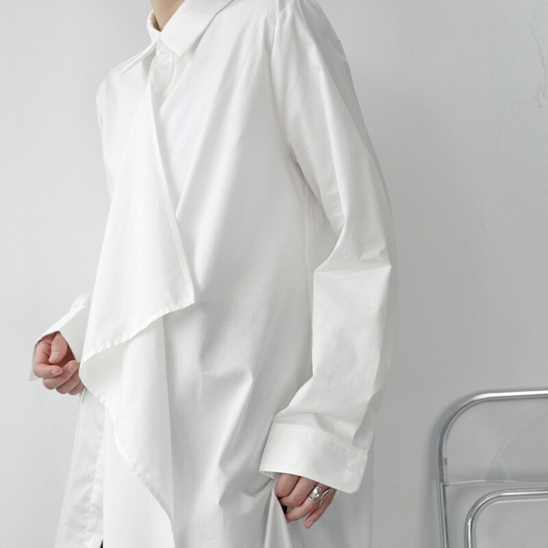 IEFB-Camiseta asimétrica de longitud media con cuello flotante para hombre, camisa informal vintage en blanco y negro, 9Y3299