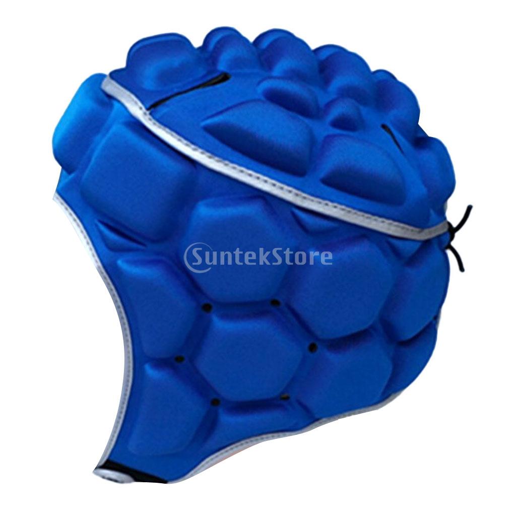 Adult Men's Adjustable EVA Padded Soccer Football Helmet Rugby Goalkeeper Head Guard Protector Hat Gear Equipment: Blue
