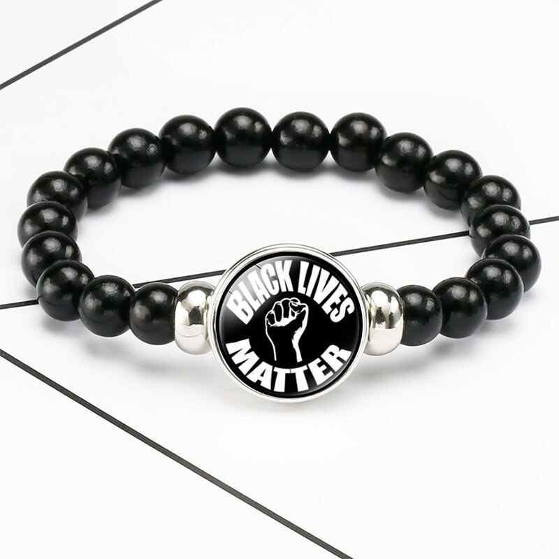Black Lives Matter Beaded Bracelet George Floyd Protest Glass Dome Snap Buttons Charms Bracelets Jewelry: 1