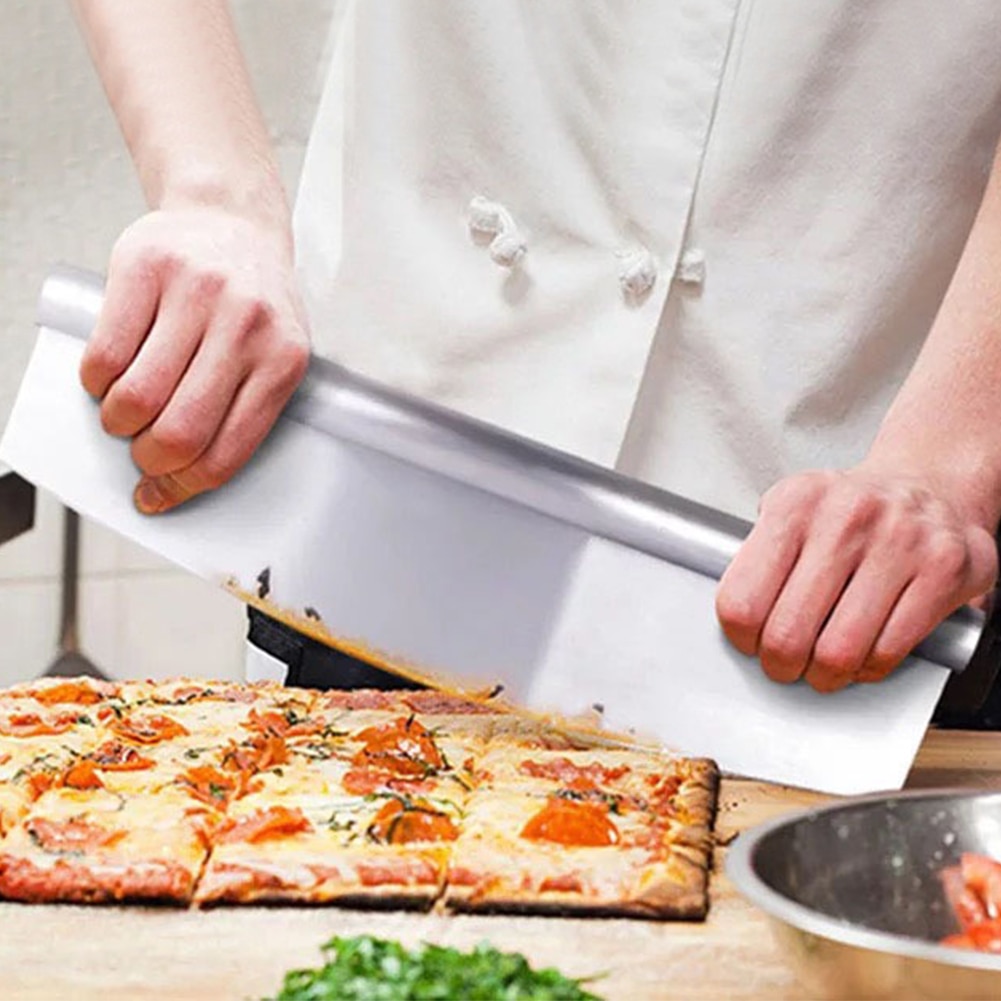 12Inch Pizza Deeg Cake Brood Houvast Slicer Rvs Pizza Draaibare Pizza Cutter Gebak Accessoires Grote Blade