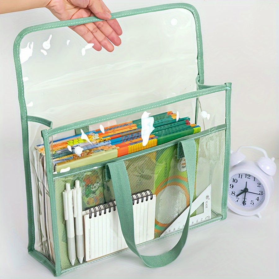 Carpeta de mano impermeable transparente portátil de gran capacidad, bolsillo para archivos autoadhesivo, suministros de oficina