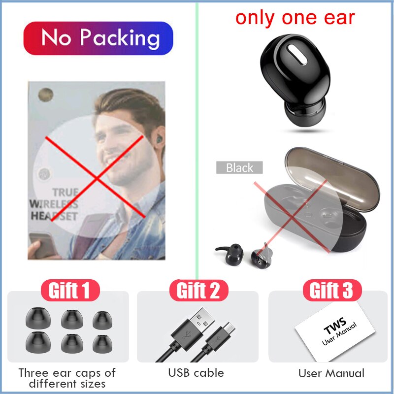 9D Bass Stereo Wireless Earphones 5.0 Bluetooth Headphones Waterproof Bluetooth Earbuds Headset With Microphone Charging Box: Black