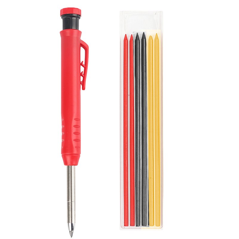 Solid Carpenter Pencil Set Built-In Sharpener 6 Graphite Refills Deep Hole Woodworking Engineering Activity Pen Marker Pen Tool: Red pen refill