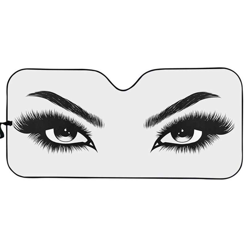 Sombra de ojos con pestañas largas para mujer, maquillaje de parabrisas delantero, brillo rosa, sombras de ojos estampadas, plegable, parasol automático para coche: PY4694HC