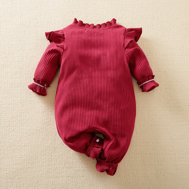 Hibobi Baby Girl Bow Knot Ruffle Jumpsuit Long Sleeve Jumpsuit Cotton Bodysuit