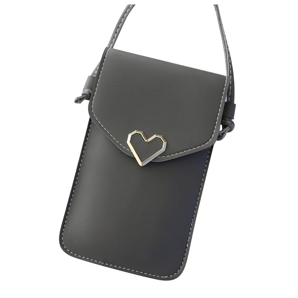 Touch Screen Mobile Phone Bag Womens Phone Bag Touchable Leather Change Bag Crossbody Mini Shoulder Bag Wallet: Dark grey