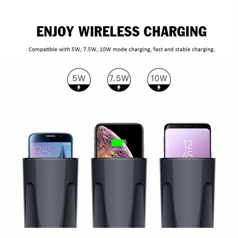 2 In 1 Qi Caricatore Senza Fili 10W Caricabatteria Da Auto Supporto di Tazza Dual USB Caricatore Del Telefono Del Basamento Per Il Iphone 11 /Pro/Pro AirPods Samsung S10 S9