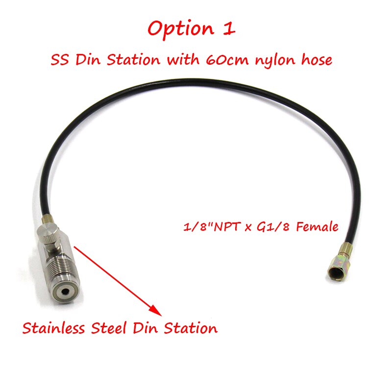 QUPB DIN Air Filling Adaptor With Screw Bleeder Stainless Steel W/60CM Nylon Hose DIH004