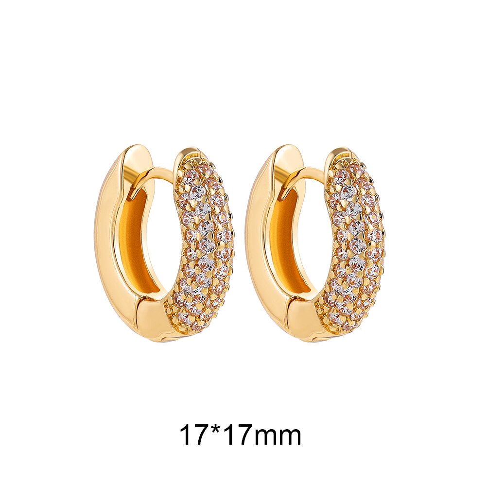 Kleine Geometrische Ronde Circlehoop Oorbellen Voor Vrouwen Clear Cz Zirconia Crystal Huggie Oorbel Oor Gesp Goud Koper Sieraden: 17x17mm