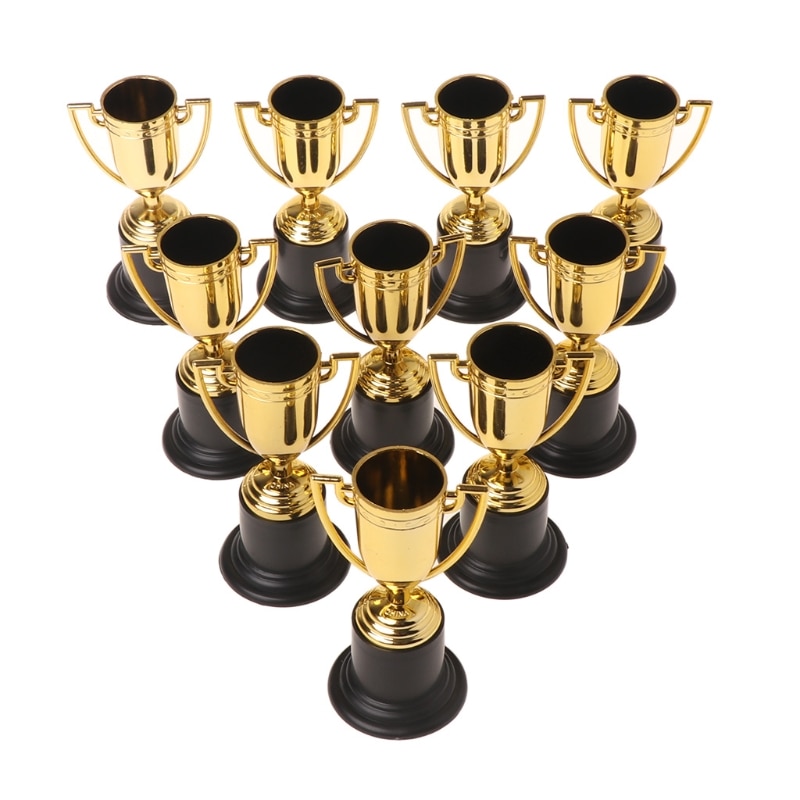 10pcs Safe Eco- friendly ABS Golden Cups Trophy Sports Winner Educational Props Kids Reward Prizes Toys For Kids Game