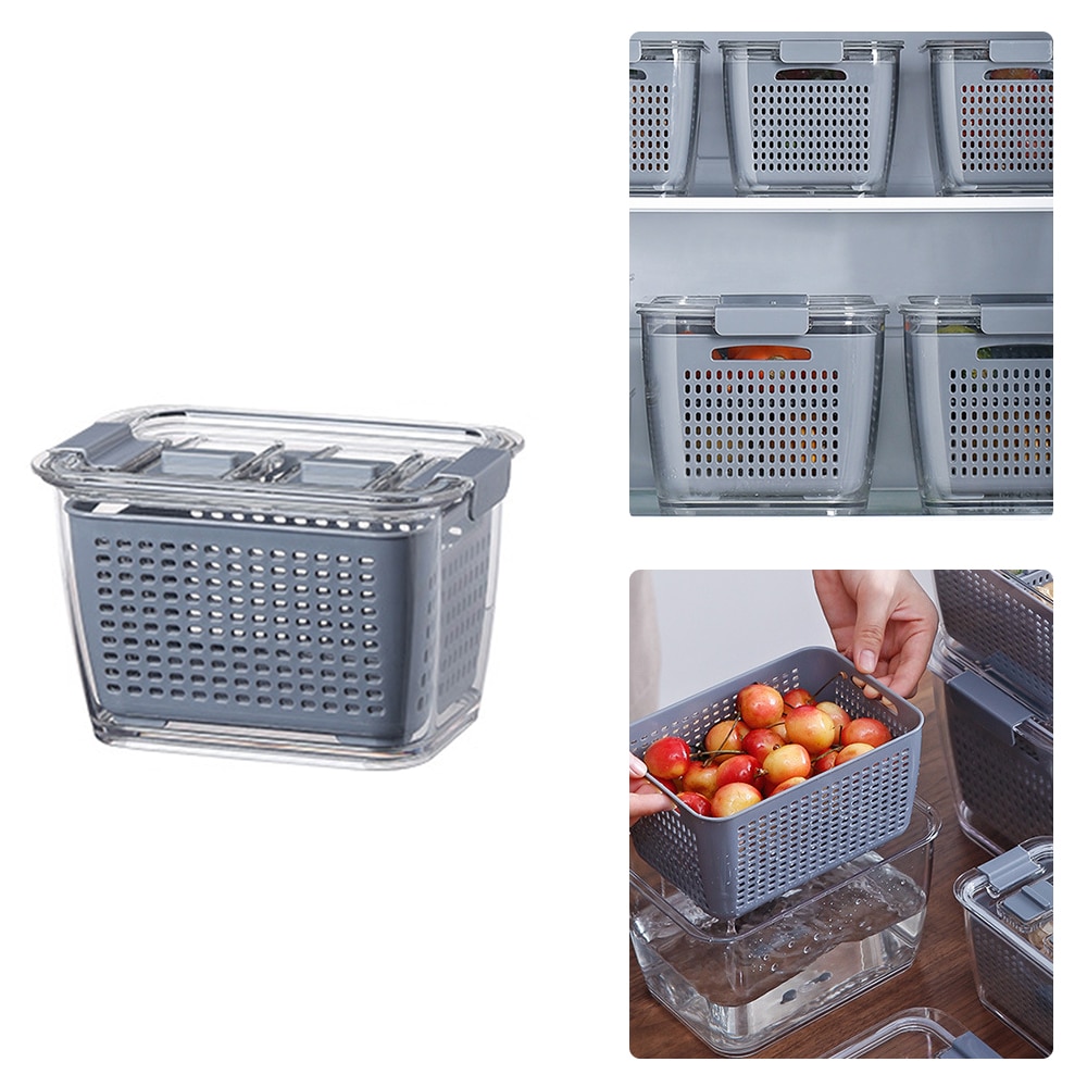 Multifunktionel opbevaringsboks køkken køleskab friske opbevaringsboks plast grøntsag frugt afløb kurv opbevaring kurv container