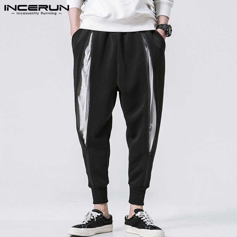 Heren joggingbroeken joggingbroeken ritsen bodybuilding patchwork casual broeken elastische taille streetwear trainingsbroeken incerun s -5xl