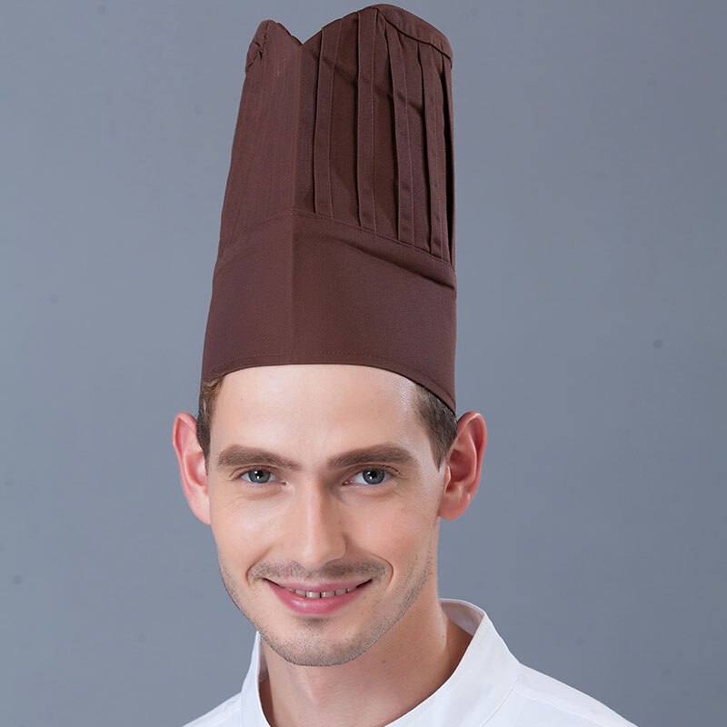 Casquette de cuisine pour hommes et femmes, chapeau de Chef en tissu à carreaux, solide, noir, rouge, blanc: coffee 30cm