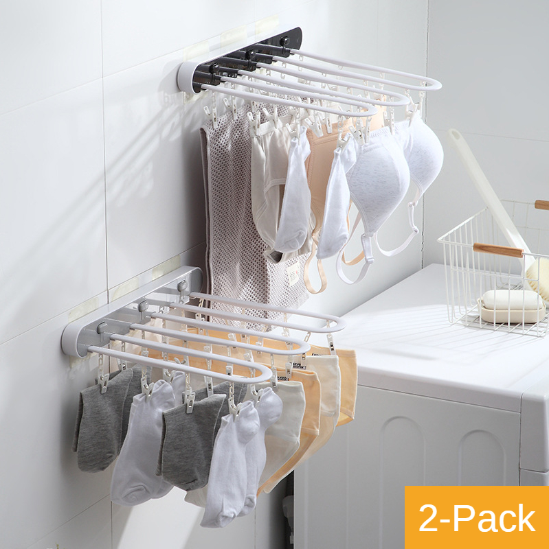 Stendibiancheria per uso domestico calzini multi-clip punch-libero appeso al muro appeso a parete balcone pieghevole stendino per bagno: grigio e nero