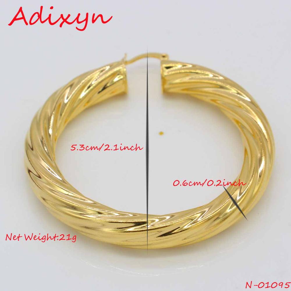 Adixyn 5.3cm afrikanske store øreringe til kvinder guldfarve & messing snoet ørering arabisk / etiopisk  n01095: 5cm