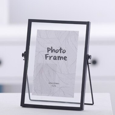 Scandinavische fotolijst in bureaubladopstellingen, geometrische metalen glazen lijst, ijzeren kunstfotodecoratiebeugel: C zwart / 4 inch