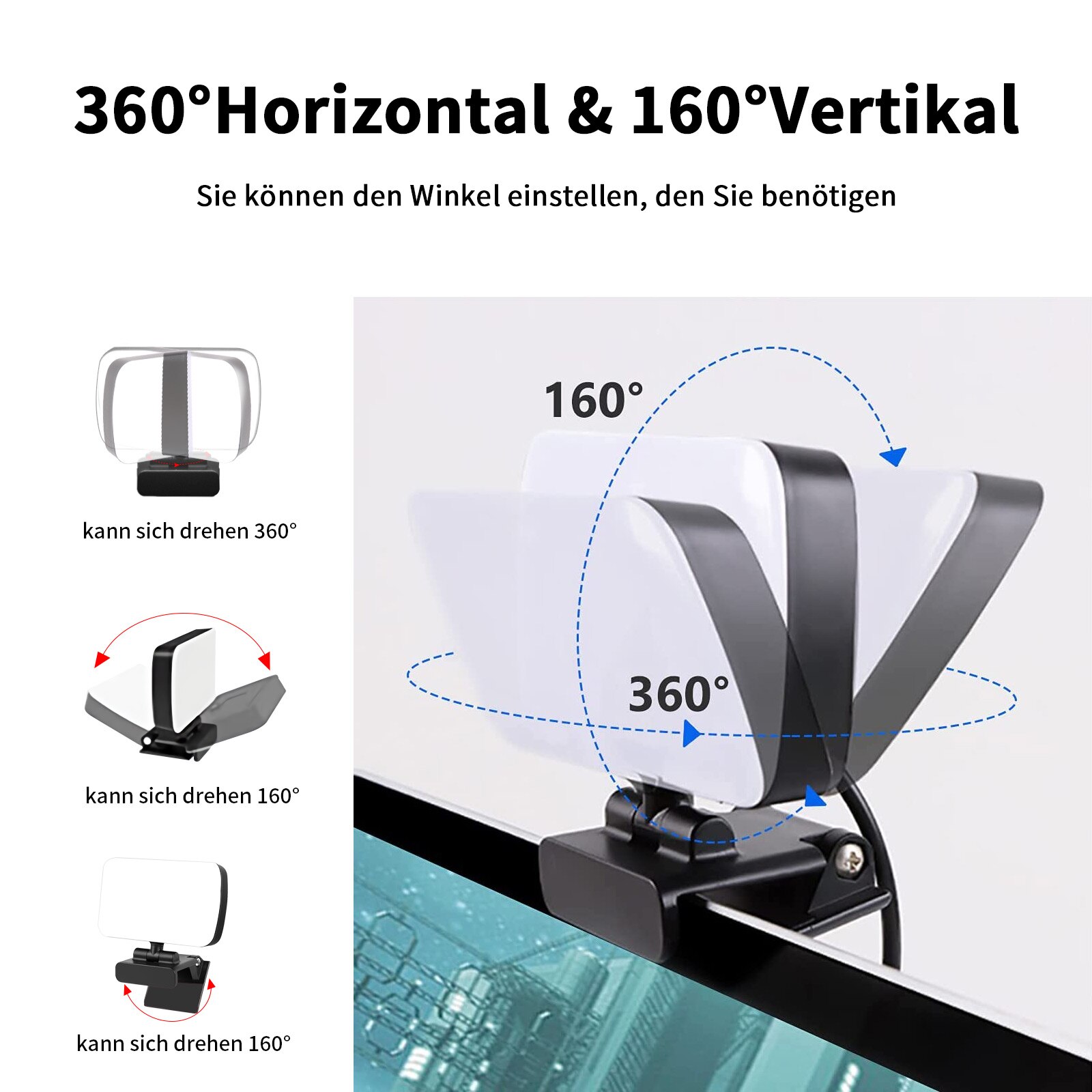 Kit di illuminazione per videoconferenza, luce a Clip per Laptop/Computer con 10 livelli di luminosità e 3 colori dimmerabili, luce per Webcam per Zoo