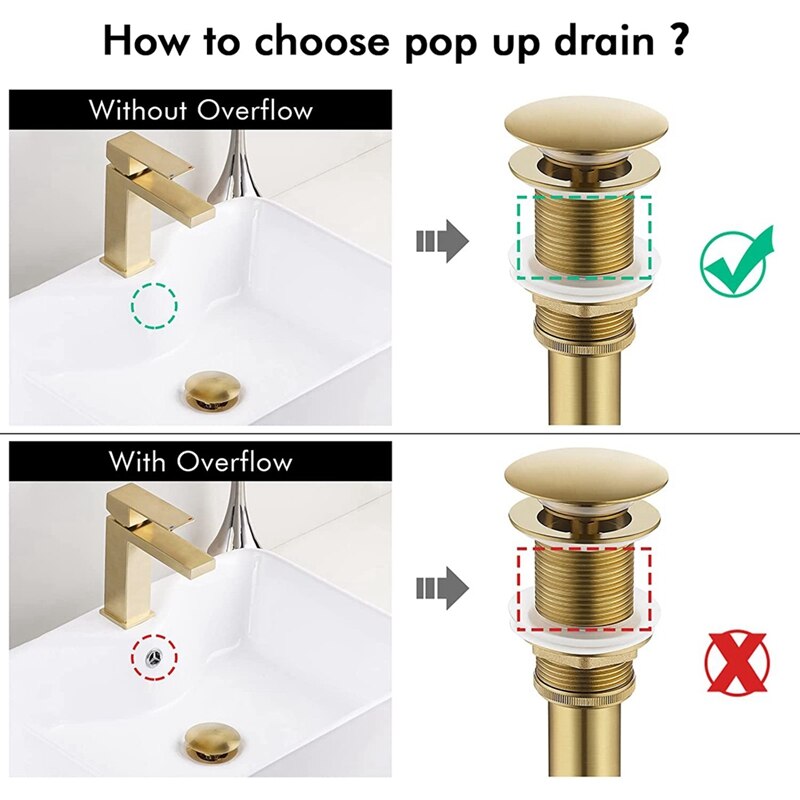 Sink Drain Without Overflow Bathroom Popup Drain Assembly Stopper Vessel Sink Brushed Brass