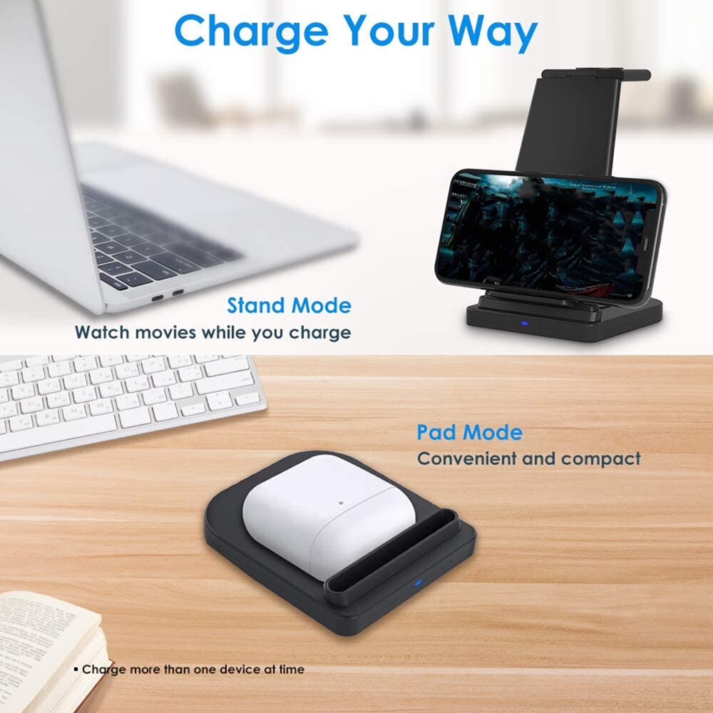 DCAE 3-in-1 Wireless Charger Station Stand - 15W Fast Charging for iPhone, Apple Watch, AirPods Pro