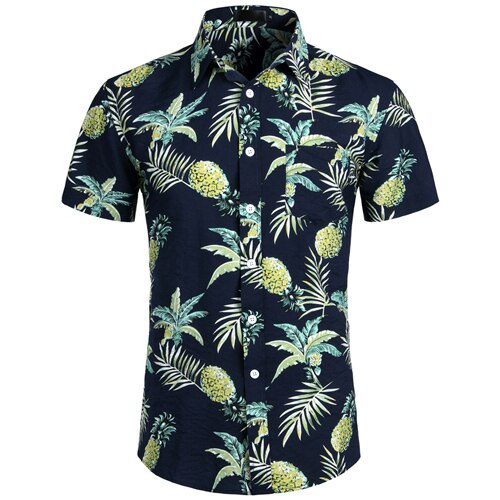 Chemise ananas blanc hommes été à manches courtes hommes plage Hawaii chemises chemises hawaïennes décontracté Chemise Homme Camisa Masculina XXL: Navy / USA XL