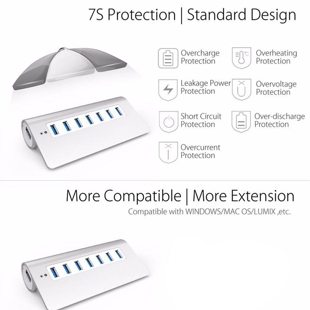 4/7 portar aluminium multi usb 3.0 usb 2.0 hub höghastighets usb splitter kortläsare 5 gbps för pc laptop mac imac macbook pro