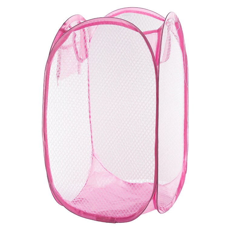 Multi Color Mesh Open Up Washing Laundry Hamper Foldable Net Laundry Basket Household Clothing Organizer Dirty Clothes Basket: Pink