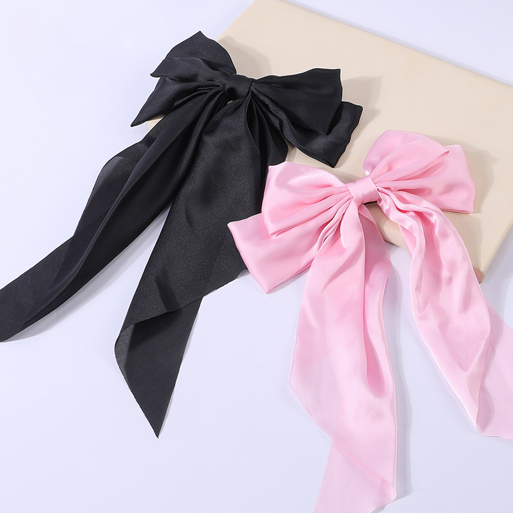 2 unids/set lazo cinta Clip de pelo mujer sólido Bowknot satén horquilla pasadores niñas Cola de Caballo Clip accesorios para el cabello: Rosa
