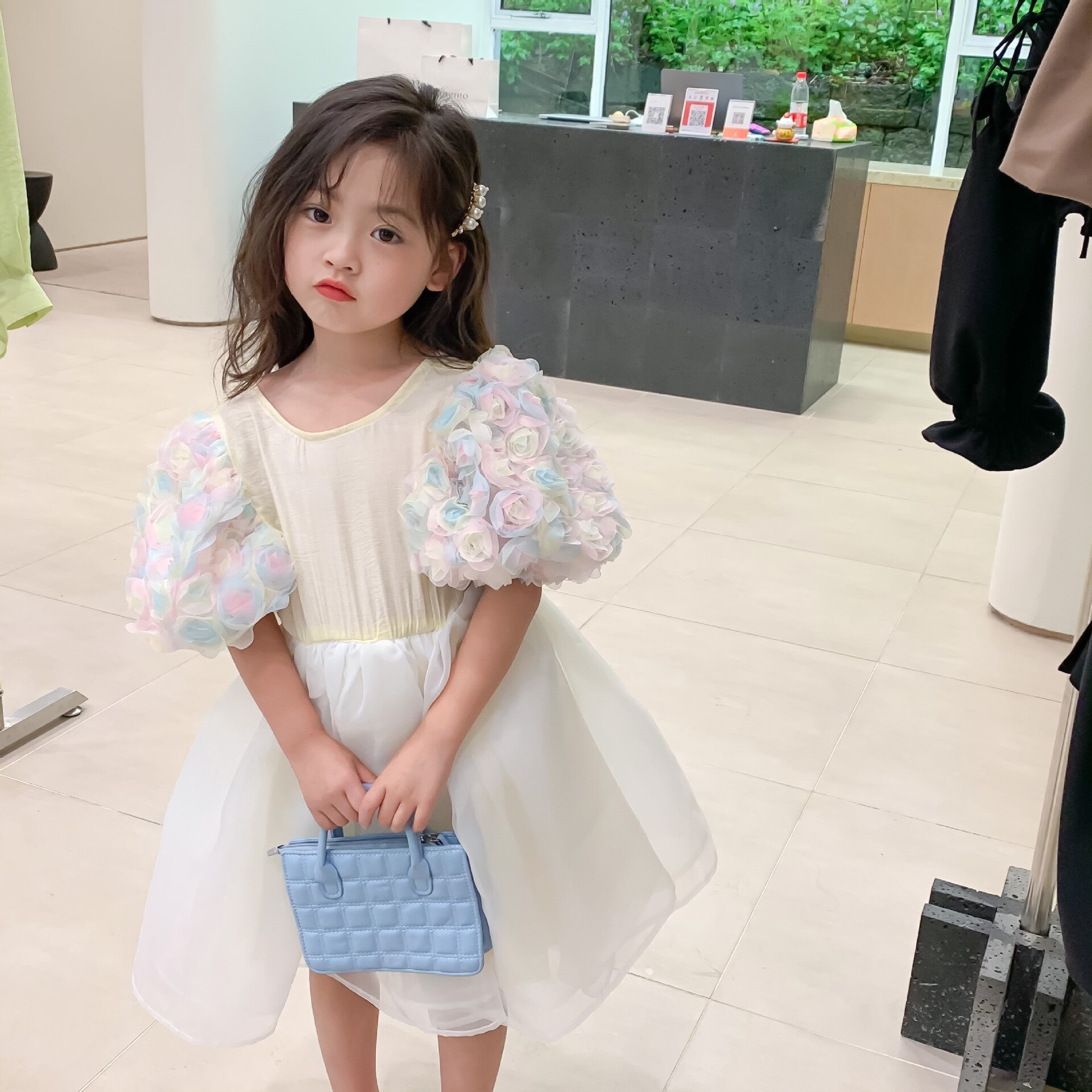 Kinderen Jurk Zomer Party Jurk Voor Kinderen Meisje Verjaardag Drie-Dimensionale Bloem Kleur Bladerdeeg Mouw Mode Casual Jurken