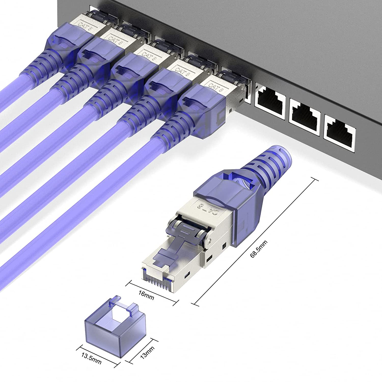 Natalink  rj45 kat. 8 kat. 7 kat. 6a -kontakt verktøyfri  rj45- terminering verktøyfri plugg gjenbrukbar skjermet til ethernetkabler 10 gbps